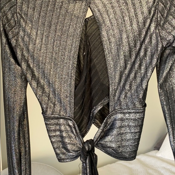 Black Metallic crop top with tie back! - Picture 3 of 3